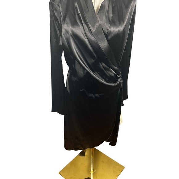 Tash + Sophie Black Satin Wrap Dress Size M NWT $98 Saks Cocktail Evening - Picture 2 of 7